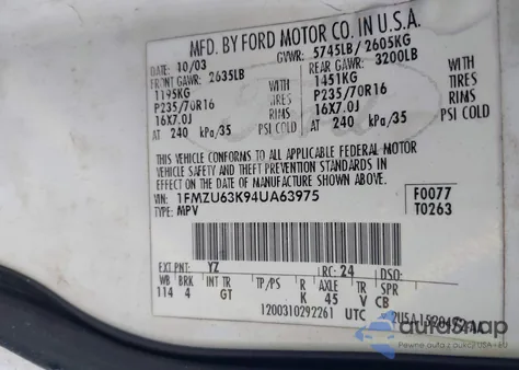 2004 Ford Explorer Xlt z USA, uszkodzony, nr VIN 1FMZU63K94UA63975